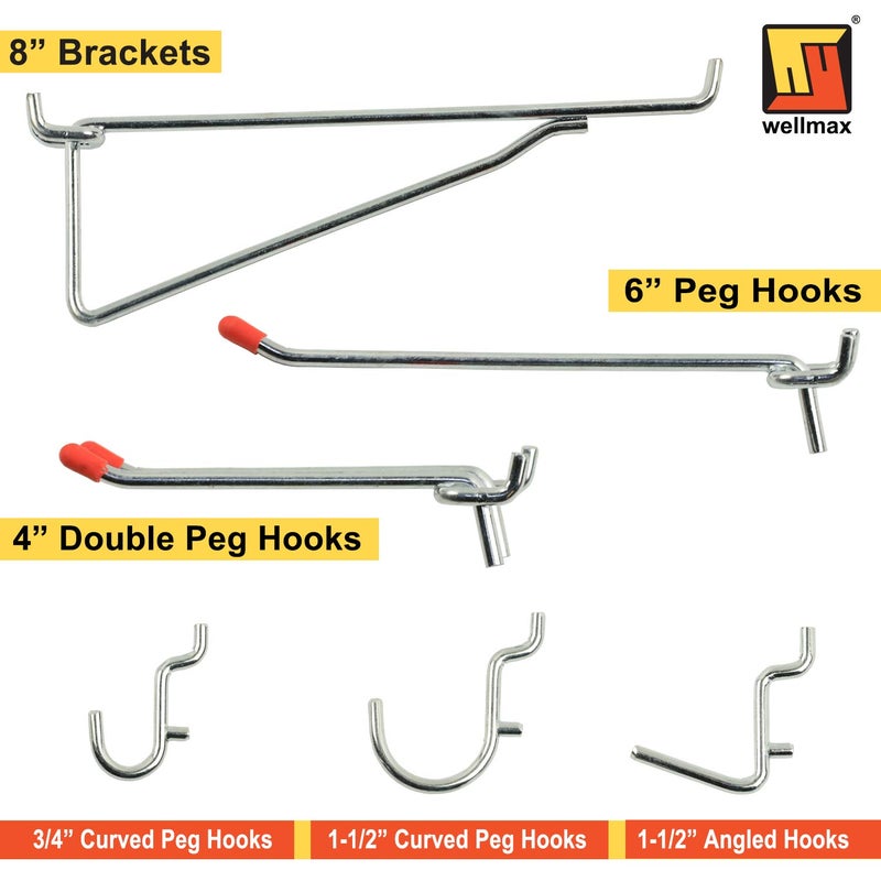 Wellmax Heavy Duty Pegboard Hooks Set â€“ 30-Piece Peg Board Organizer Accessories for Garage, Workshop & Craft Room | Fits 1/4-Inch Peg Holes â€“ Pegboard Accessories for Tools & Garage Organization - Image 3
